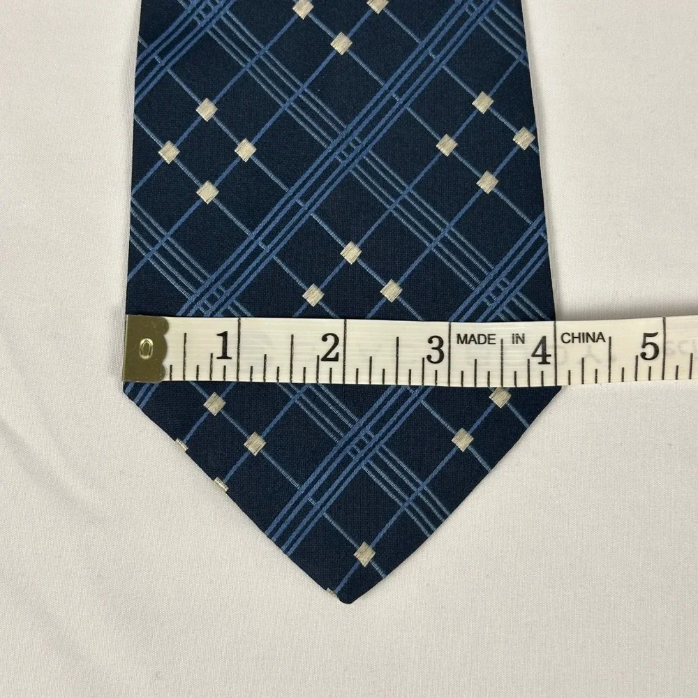 Atkinsons for Harrods Silk Tie Vintage Navy Blue Plaid Jacquard Made In Ireland